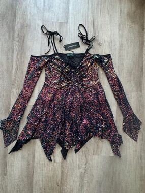 Dolls Kill Club Exx F IS FOR FAIRIES HANDKERCHIEF DRESS - SEQUINS Rave sz XL